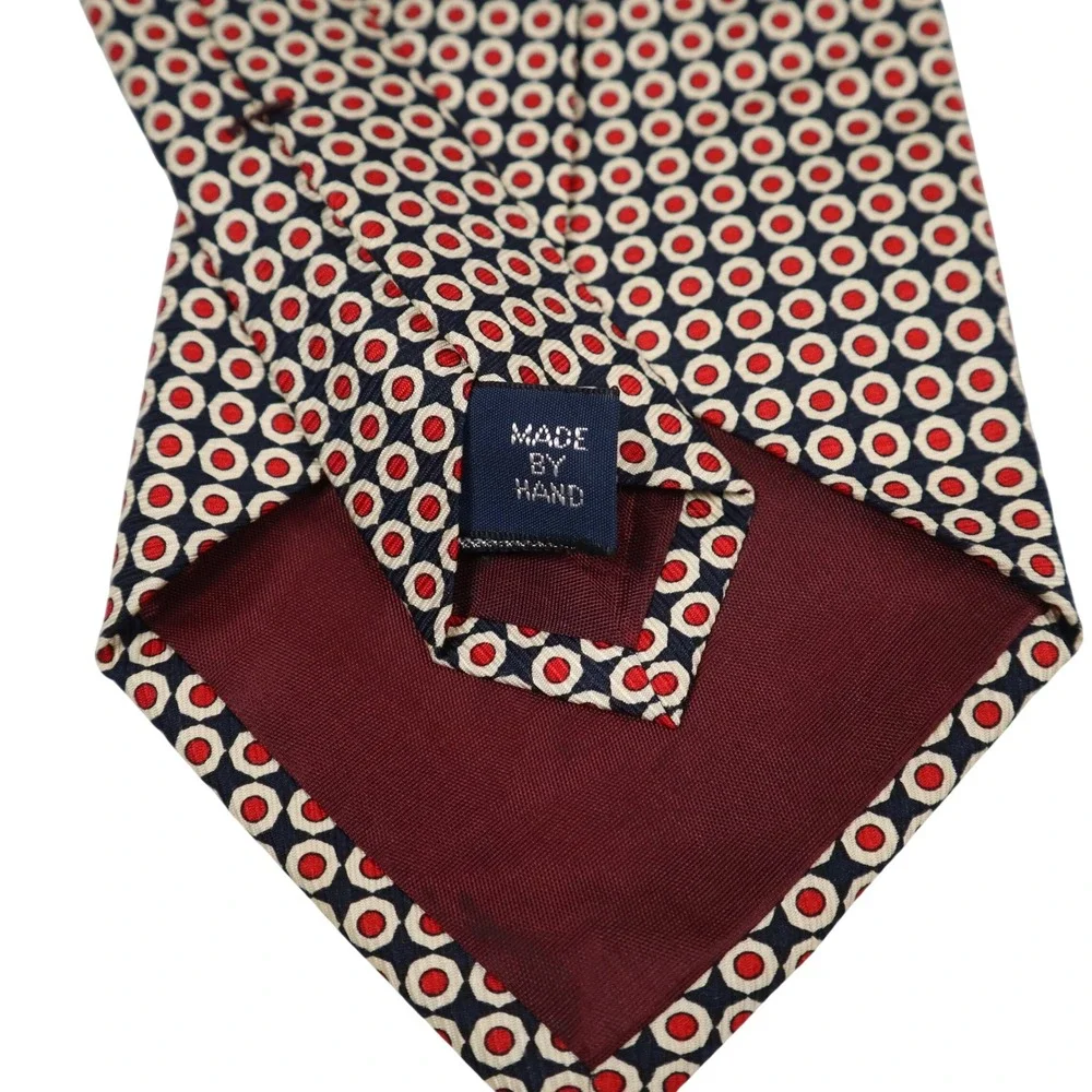 Polo‎ Ralph Lauren Navy Red Polka Dot Geometric Silk Necktie Made by Hand USA